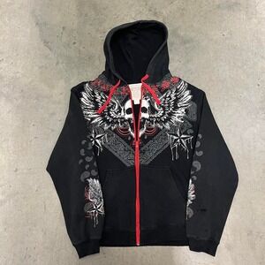 Vintage Y2K Route 66 grunge skater goth full zip front back sleeve hit hoodie‎